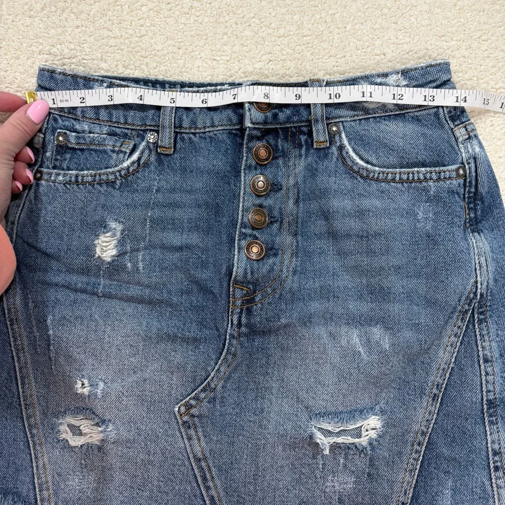 We The Free Harvey Distressed‎ Medium Wash A-Line Denim Jean Skirt Size 26